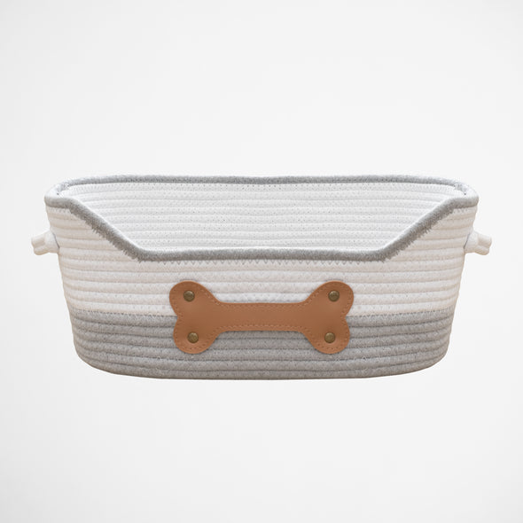 100% Cotton Rope Dog Toy Basket- Grey/Bone