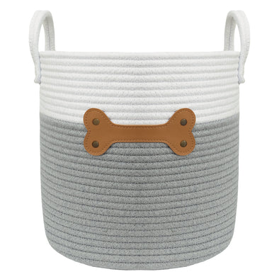 100% Cotton Rope Dog Toy Hamper - Grey/Bone