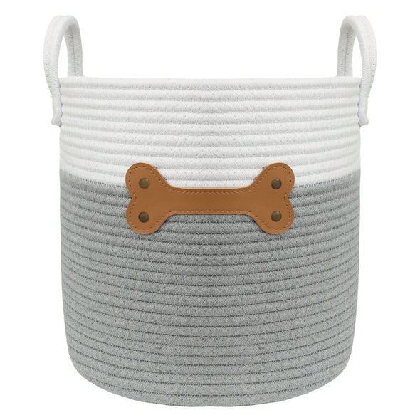 100% Cotton Rope Dog Toy Hamper - Grey/Bone